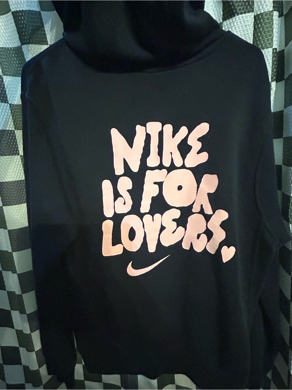 Nike Black Hoodie with Pink 'Nike is for Lovers' Graphic